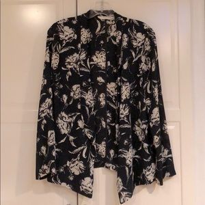 Lush floral black and cream blazer top XS
